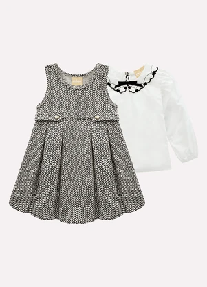 Milon - Conjunto Infantil Menina Bordado Preto - MILON