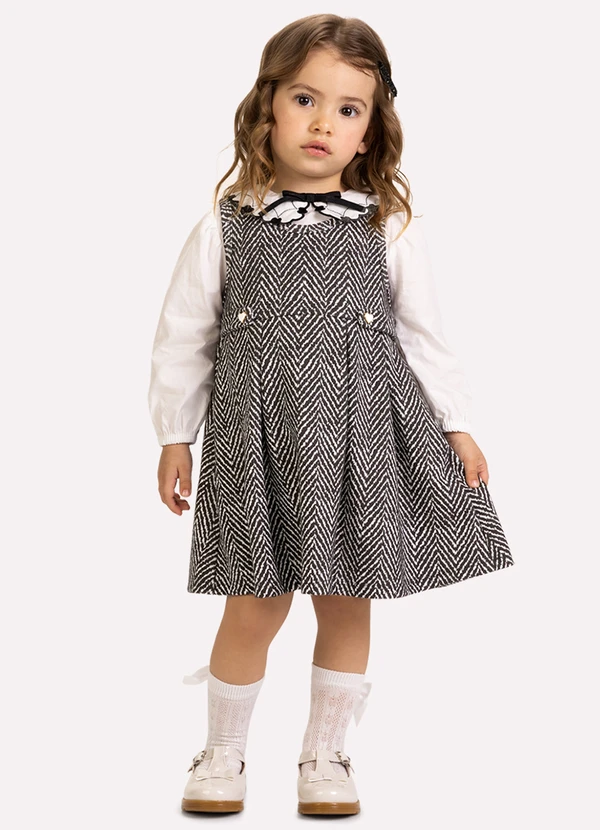 Milon - Conjunto Infantil Menina Bordado Preto