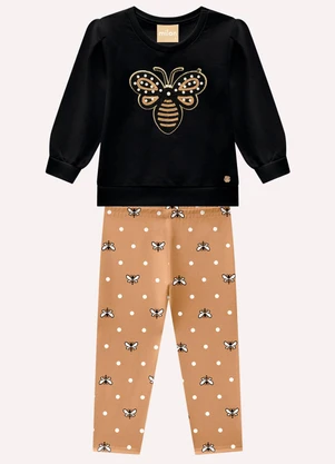 Milon - Conjunto Infantil Menina Bordado Preto - MILON