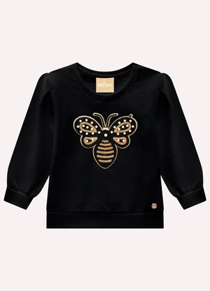Milon - Conjunto Infantil Menina Bordado Preto - MILON