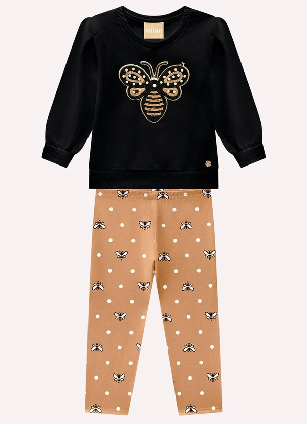 Milon - Conjunto Infantil Menina Bordado Preto