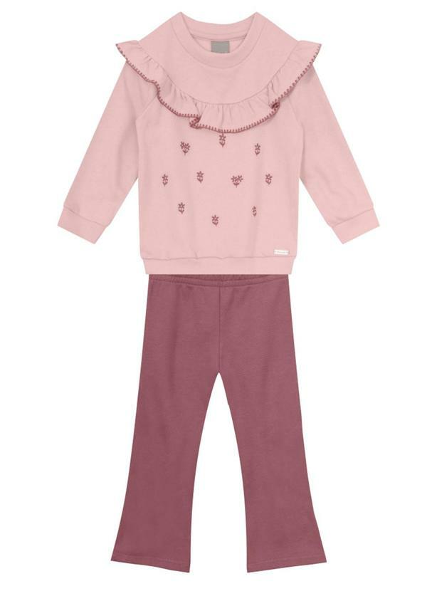 Mundi - Conjunto Infantil Menina Bordado Rosa