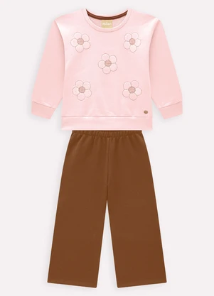 Milon - Conjunto Infantil Menina Bordado Rosa - MILON