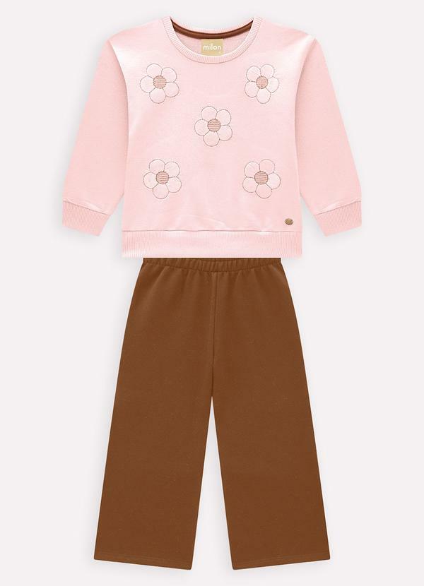 Milon - Conjunto Infantil Menina Bordado Rosa