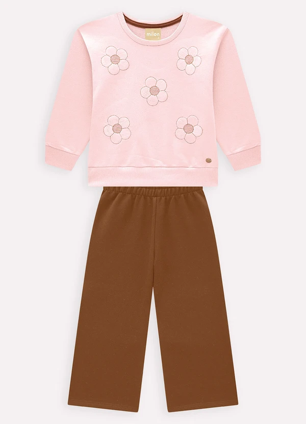 Milon - Conjunto Infantil Menina Bordado Rosa