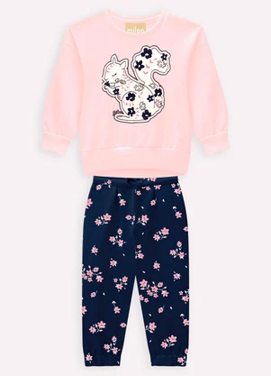 Milon - Conjunto Infantil Menina Bordado Rosa - MILON