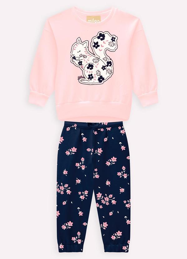 Milon - Conjunto Infantil Menina Bordado Rosa