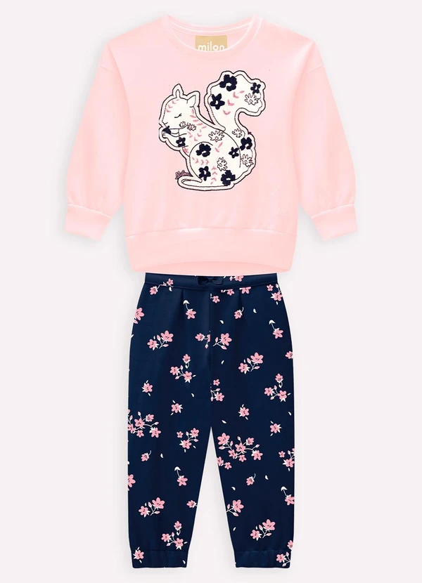 Milon - Conjunto Infantil Menina Bordado Rosa