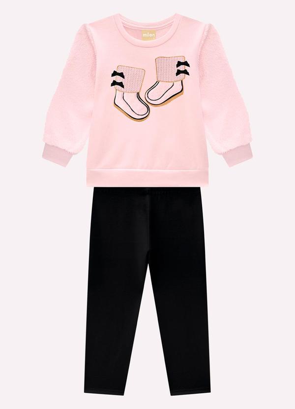 Milon - Conjunto Infantil Menina Bordado Rosa