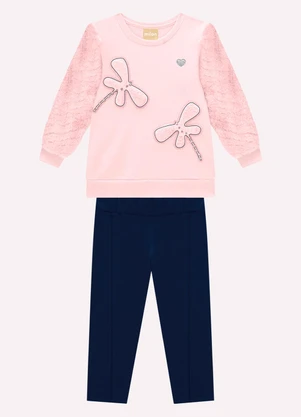 Milon - Conjunto Infantil Menina Bordado Rosa - MILON