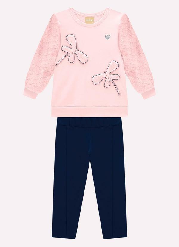 Milon - Conjunto Infantil Menina Bordado Rosa