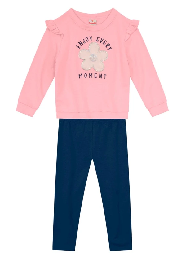 Brandili - Conjunto Infantil Menina Bordado Rosa