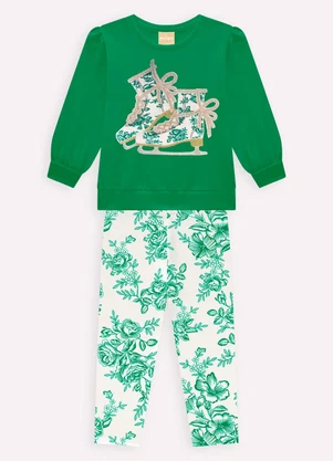Milon - Conjunto Infantil Menina Bordado Verde - MILON