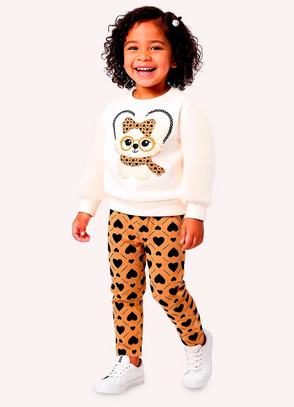 Kyly - Conjunto Infantil Menina Cachorrinho Branco