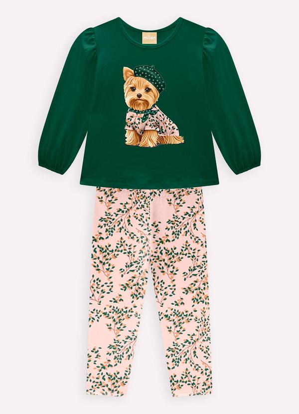 Milon - Conjunto Infantil Menina Cachorrinho Verde
