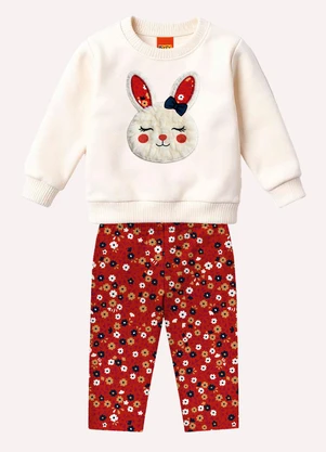 Kyly - Conjunto Infantil Menina Coelhinho Off White - KYLY