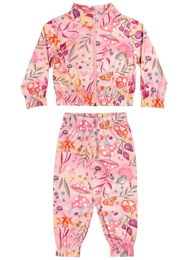 Elian - Conjunto Infantil Menina Cogumelo Gola Alta Rosa