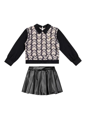 Colorittá - Conjunto Infantil Menina Colete Corações Preto - COLORITTÁ