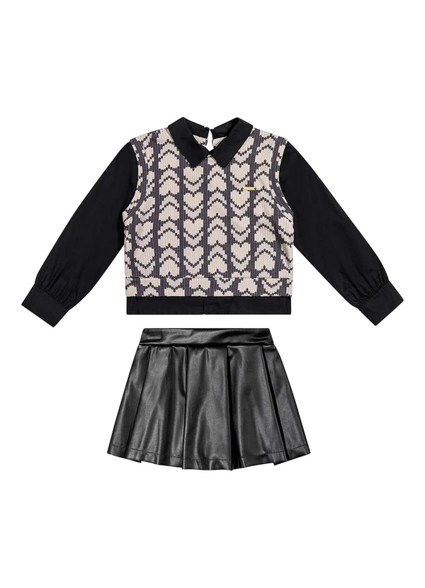 Colorittá - Conjunto Infantil Menina Colete Corações Preto