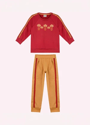 Nanai - Conjunto Infantil Menina com Aviamentos Vermelho - NANAI