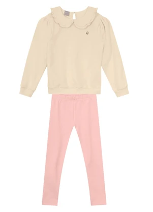 Brandili Mundi - Conjunto Infantil Menina com Babado Bege - BRANDILI MUNDI