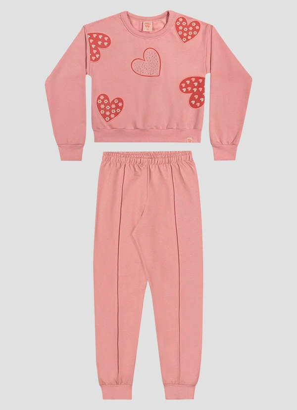 Kely Kety - Conjunto Infantil Menina com Blusão e Calça em Moletom Rosa