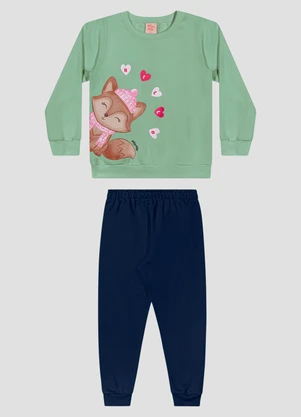 Kely Kety - Conjunto Infantil Menina com Blusão e Calça Moletom Verde - KELY KETY