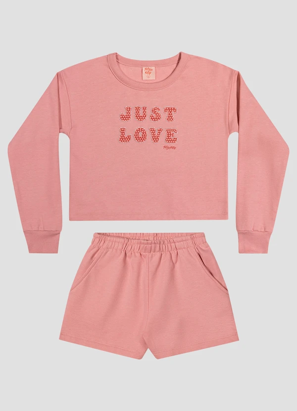 Kely Kety - Conjunto Infantil Menina com Blusão e Shorts Rosa