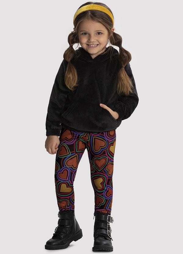 Alakazoo - Conjunto Infantil Menina com Blusão Pelo Preto