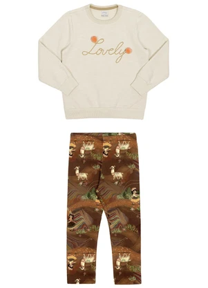 Alakazoo - Conjunto Infantil Menina com Bordado Pompom Marrom - ALAKAZOO