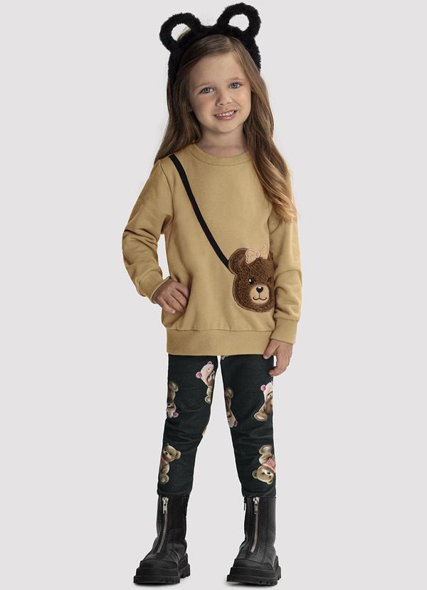 Alakazoo - Conjunto Infantil Menina com Bordado Ursinho Preto