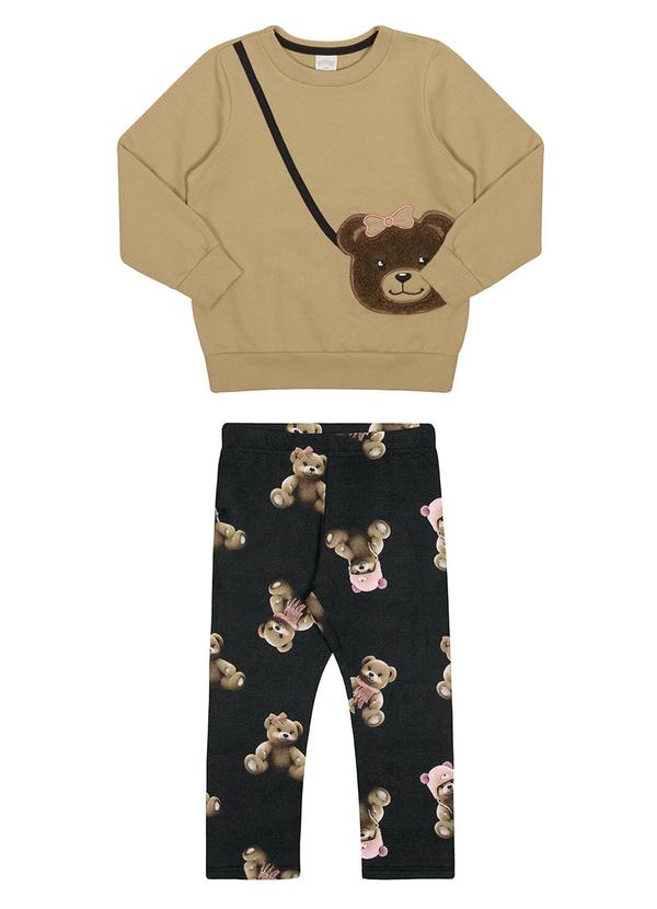 Alakazoo - Conjunto Infantil Menina com Bordado Ursinho Preto 2