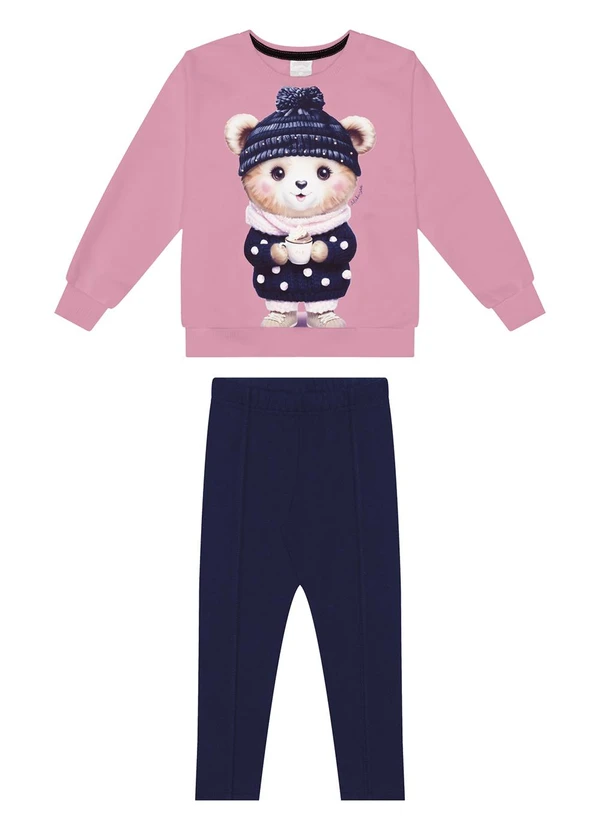 Alakazoo - Conjunto Infantil Menina com Calça e Blusão Rosa