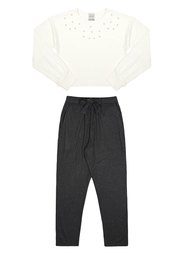 Alakazoo - Conjunto Infantil Menina com Calça Pied Poule Off White