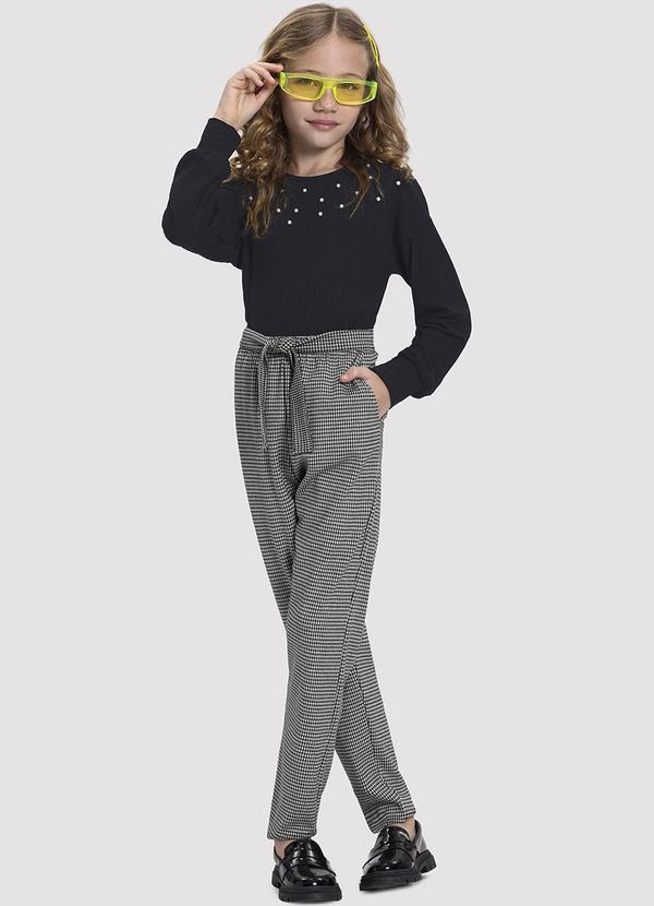 Alakazoo - Conjunto Infantil Menina com Calça Pied Poule Preto