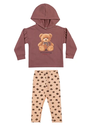Elian - Conjunto Infantil Menina com Capuz Urso Marrom - ELIAN
