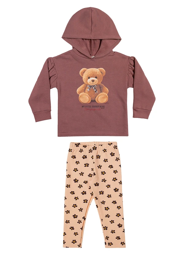 Elian - Conjunto Infantil Menina com Capuz Urso Marrom