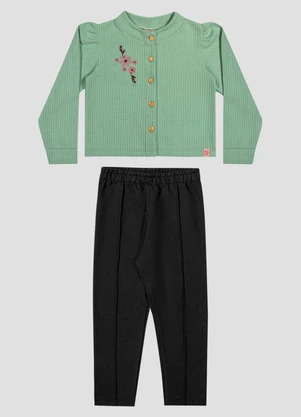 Kely Kety - Conjunto Infantil Menina com Casaco e Calça Verde - KELY KETY