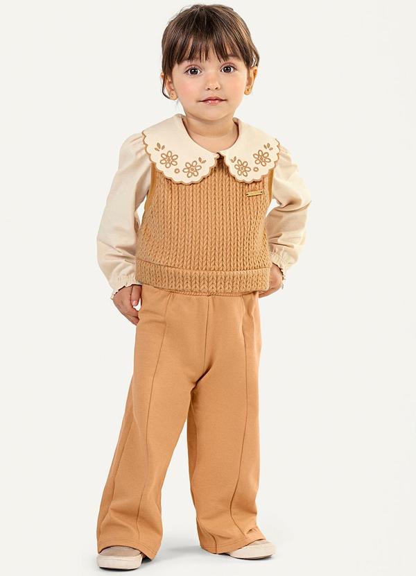 Colorittá - Conjunto Infantil Menina com Colete Tricô Bege