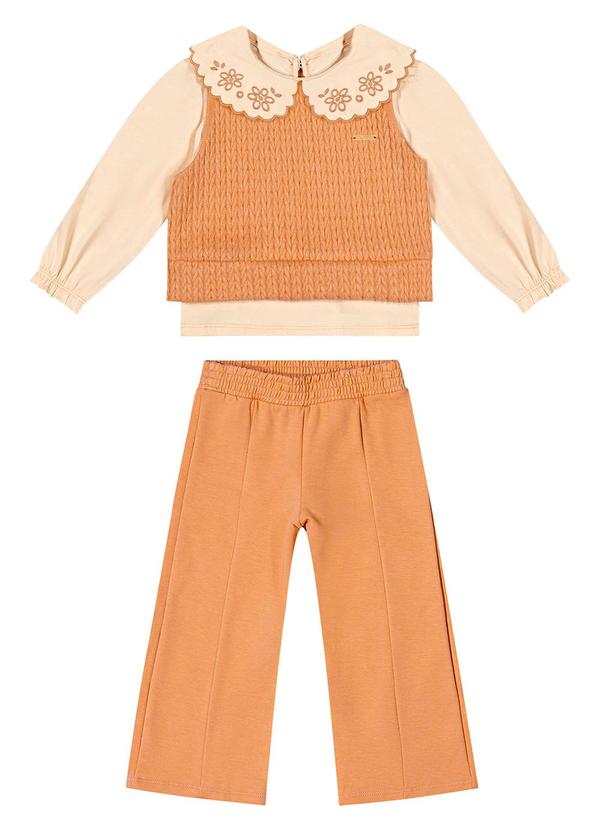 Colorittá - Conjunto Infantil Menina com Colete Tricô Bege 2