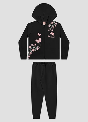 Kely Kety - Conjunto Infantil Menina com Jaqueta e Calça Preto - KELY KETY