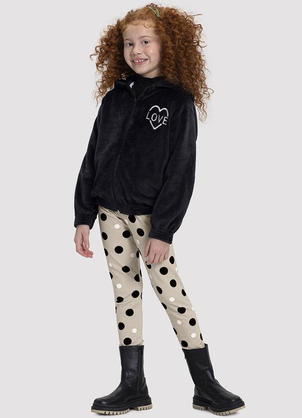 Alakazoo - Conjunto Infantil Menina com Jaqueta em Pelo Bege