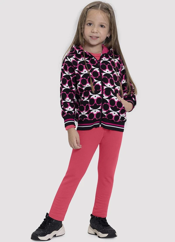 Alakazoo - Conjunto Infantil Menina com Jaqueta Estampada Preto