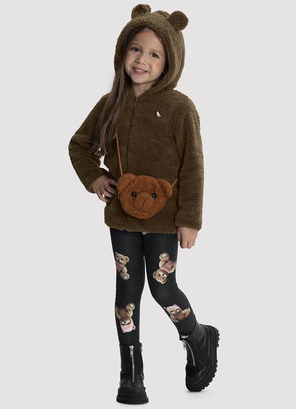 Alakazoo - Conjunto Infantil Menina com Jaqueta Pelo Preto