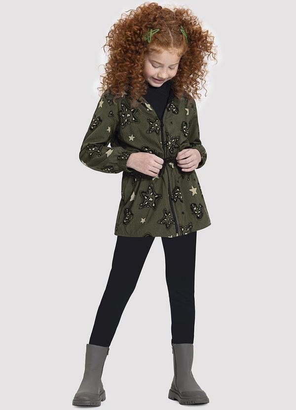 Alakazoo - Conjunto Infantil Menina com Parka Estampada Verde
