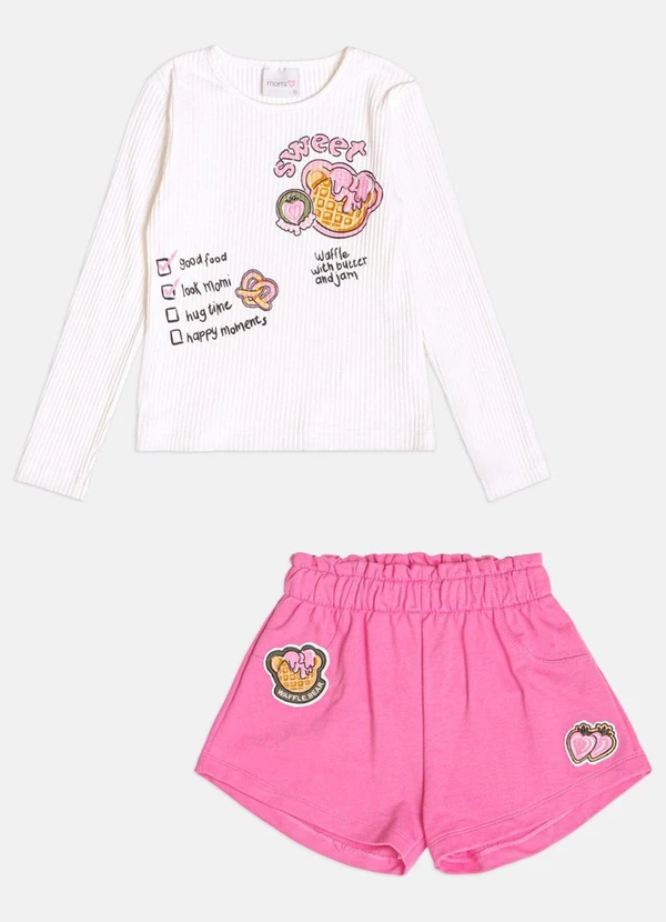 Momi - Conjunto Infantil Menina com Patch de Waffle Bear