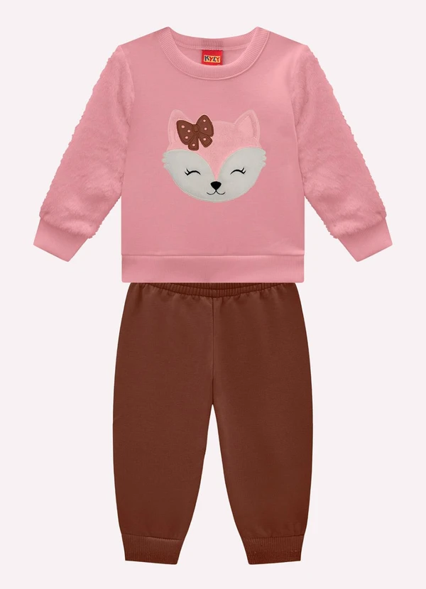 Kyly - Conjunto Infantil Menina com Pelinhos Rosa