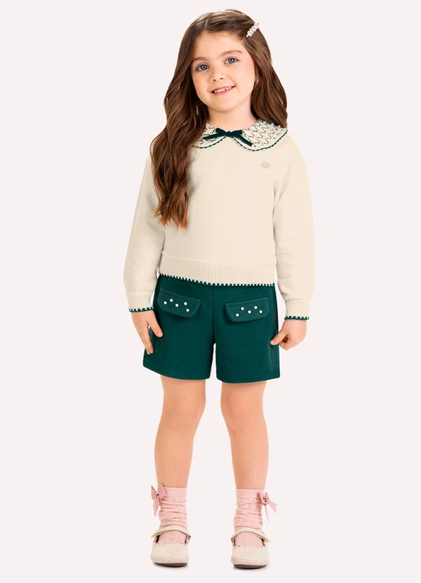 Milon - Conjunto Infantil Menina com Pérolas Bege