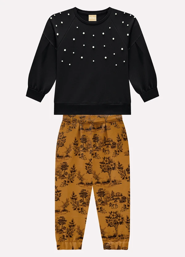 Milon - Conjunto Infantil Menina com Pérolas Preto