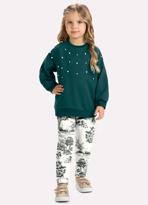Milon - Conjunto Infantil Menina com Pérolas Verde - MILON